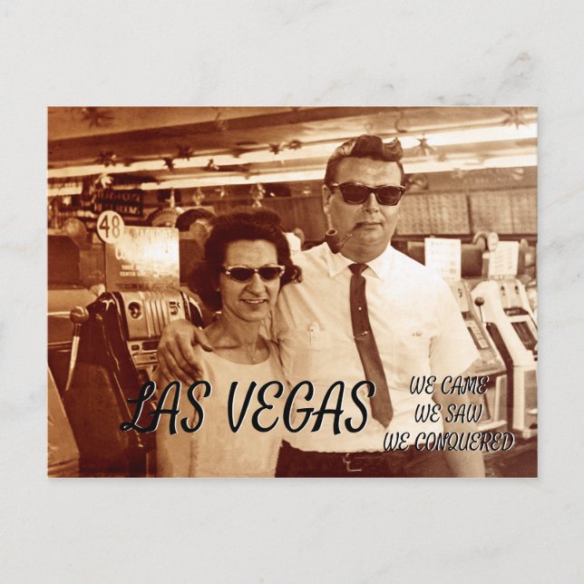 CARTÃO POSTAL DE FESTIVIDADES LAS VEGAS FUNNY 1960, CASAL DE NERD DE CABELO LOUC (Frente)