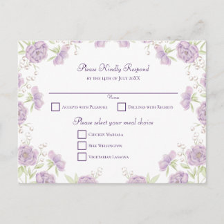 Cartão Postal De Festividades Lavender Purple Rose Wedding RSVP