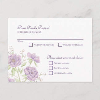 Cartão Postal De Festividades Lavender Purple Rose Wedding RSVP Reply