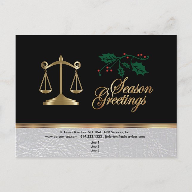 Cartão Postal De Festividades Lawyer Business Christmas - Season Saudações (Frente)