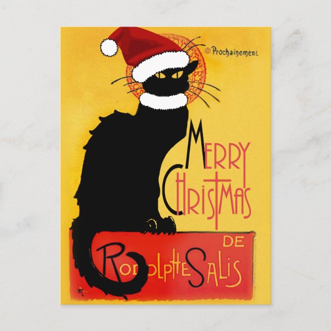 Cartão Postal De Festividades Le Chat Noir Santa Hat Natal (Frente)