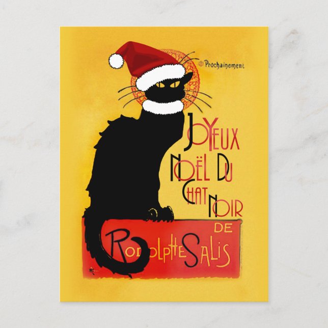 Cartão Postal De Festividades Le Chat Noir Santa Hat Natal (Frente)