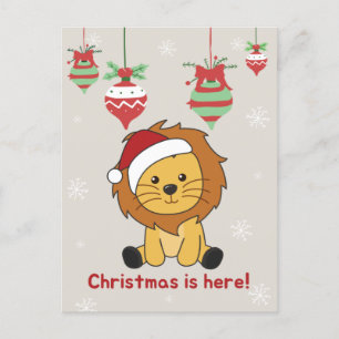Cartão Postal De Festividades Leão Natal Neve Inverno Animais Leões Feriado P