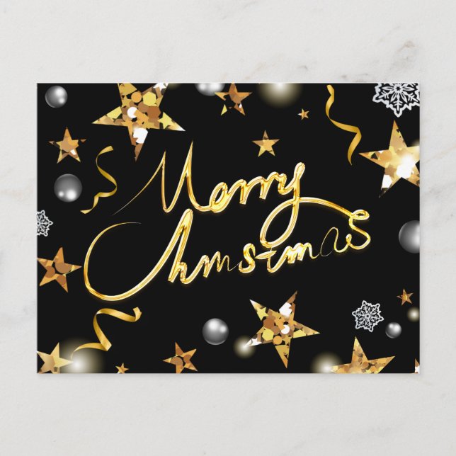 Cartão Postal De Festividades Legal Douradas estrelas pretas metalófonas moda al (Frente)