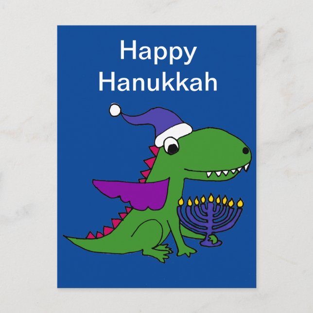Cartão Postal De Festividades Legal Dragão engraçado e Menorah Happy Hanukkah Ar (Frente)