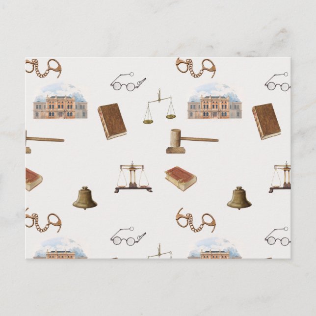 Cartão Postal De Festividades Lei Escala Gavel Padrão Antiquado Jurídico (Frente)