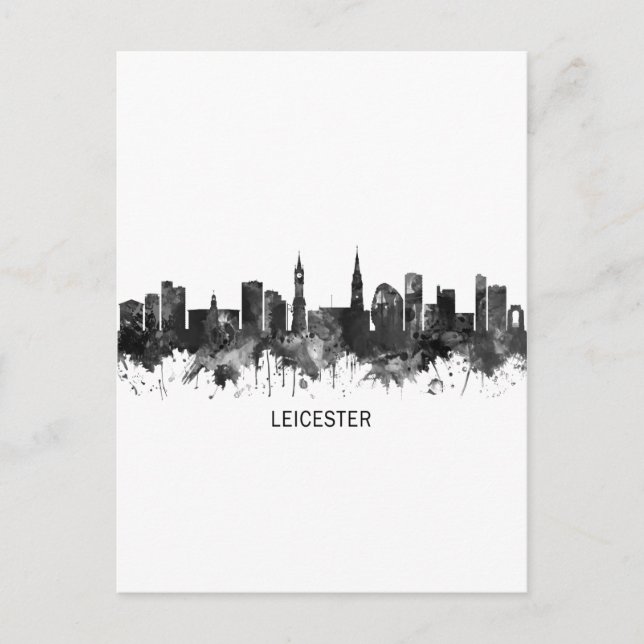 Cartão Postal De Festividades Leicester England Skyline BW (Frente)