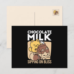 Cartão Postal De Festividades Leite de Chocolate Bebendo Felicidade – Comida de