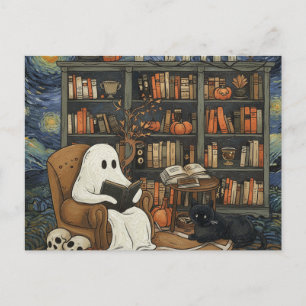 Cartão Postal De Festividades Leitor de Livro Fantasma Lendo Literatura do Livro