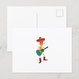 Cartão Postal De Festividades Leitor de Violão de Esqueleto Festivo