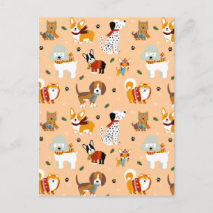 Cartão Postal De Festividades Lenços Festivos de Inverno para Cachorrinhos
