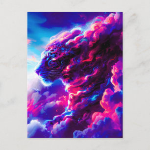 Cartão Postal De Festividades Leopardo Neon Cósmico Futurista