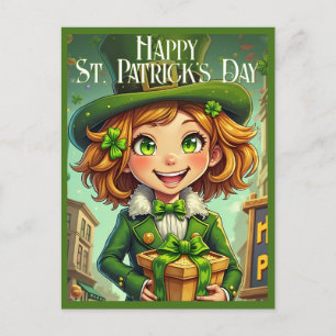 Cartão Postal De Festividades Leprechaun alegre - Rua. Carro Feliz Dia de Patric