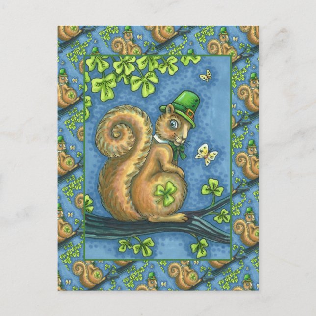Cartão Postal De Festividades LEPRECHAUN IRISH SQUIRREL, RUA. PATRICK'S DAY Luck (Frente)