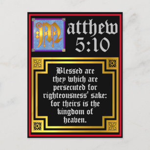 Cartão Postal De Festividades Letra Azul Iluminada Dourada Beatitudes Matthew 5