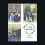Cartão Postal De Festividades Letra Feliz Natal 3 Fotografia Collage Family<br><div class="desc">"Feliz Natal" em letra de mão e estilo caligrafia com a cor d'água na ilustração da coroa natalícia. Este cartão postal Holiday tem espaço suficiente para 3 fotos da família da sua escolha. Ilustração Watercolor de Kristine Lee. Para obter mais informações,  visite www.kristineleedesigns.com</div>