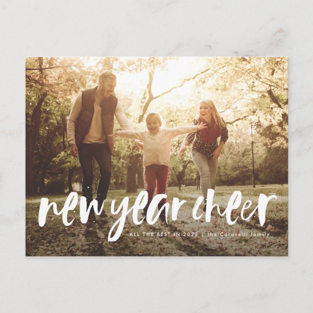 Cartão Postal De Festividades Letra moderna de pincel animada de ano novo (Frente)