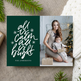 Cartão Postal De Festividades Letras à Mão Tudo Tranquilo Tudo Brilhante Verde