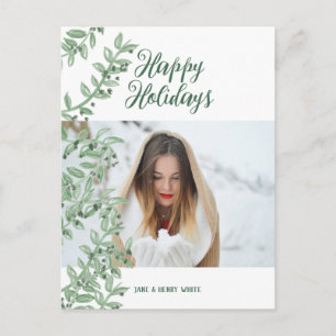 Cartão Postal De Festividades Letras de Script de Ramificação Greenery Personali