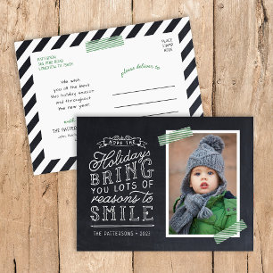 Cartão Postal De Festividades Letras em Quadro-Negro para Foto de Família Festiv