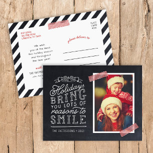 Cartão Postal De Festividades Letras em Quadro-Negro para Foto de Família Festiv