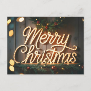 Cartão Postal De Festividades Letreiro Neon Vintage com a Escrita "Feliz Natal"