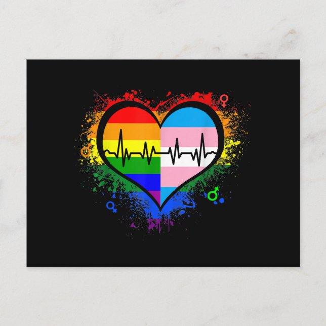 Cartão Postal De Festividades LGBT Pulsação EKG Camisa Gay Lésbica Transgênero L (Frente)