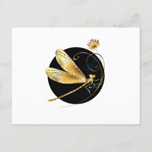 Cartão Postal De Festividades libélula ouro em círculo preto