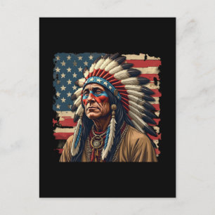 Cartão Postal De Festividades Líder Indiano Patriótico Americano