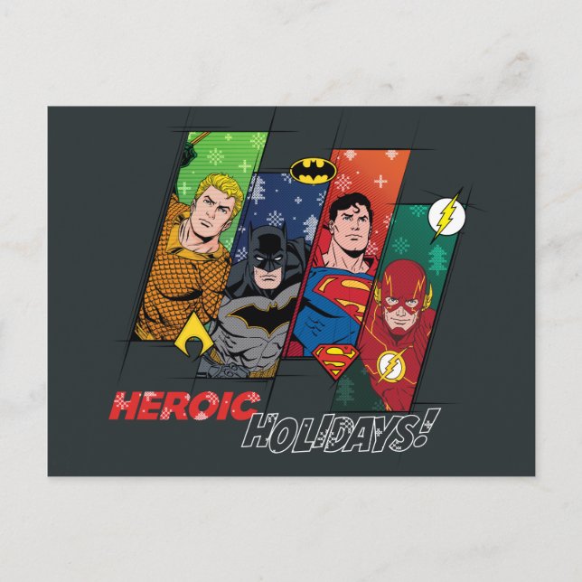 Cartão Postal De Festividades Liga da Justiça "Feriados Heroicos!" (Frente)