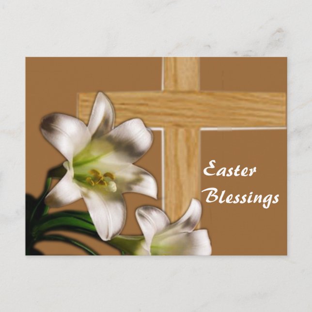 Cartão Postal De Festividades Lilies and Cross Easter Post Card (Frente)