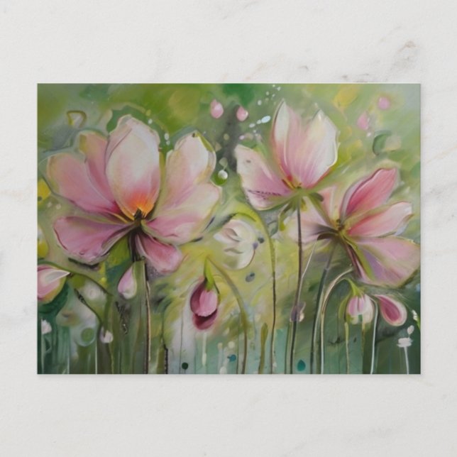 Cartão Postal De Festividades Lily no fundo verde amarelo (Frente)