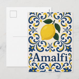 Cartão Postal De Festividades Limão Amalfi – Azul Amarelo Branco Mediterrâneo