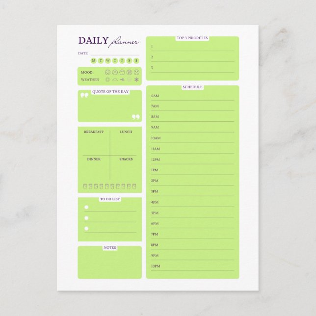 Cartão Postal De Festividades Lime Green Minimalist Daily Planner Template (Frente)