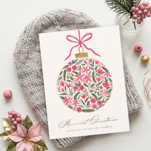 Cartão Postal De Festividades Linda Bola de Natal Floral Rosa