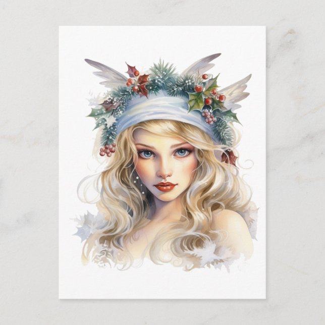 Cartão Postal De Festividades Linda Fada de Natal (Frente)