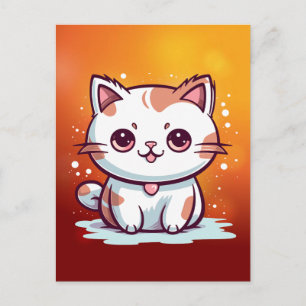 Cartão Postal De Festividades Linda Gato Estilo Kawaii Clipart-47758