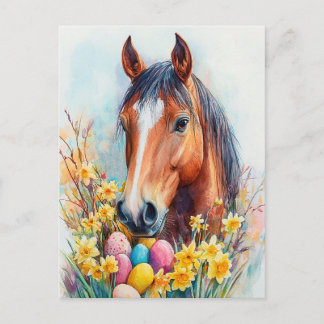 Cartão Postal De Festividades Linda Páscoa de Cavalo de Aquarela Desejos