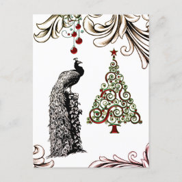 Cartão Postal De Festividades Linda Pavão e Árvore de Natal