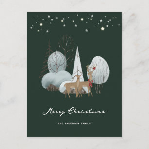 Cartão Postal De Festividades Lindo cervo fêmea e cervo macho na floresta nevada