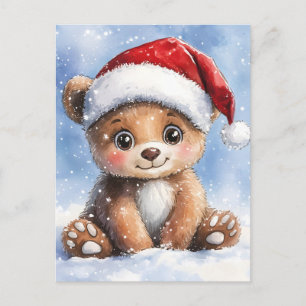 Cartão Postal De Festividades Lindo Natal de Inverno Urso Cachorro Pintura à Águ