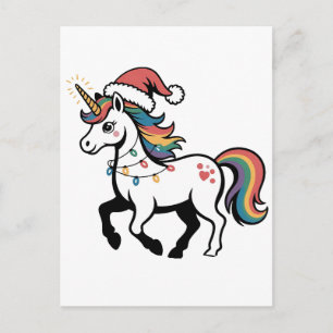 Cartão Postal De Festividades Lindo Unicórnio Cervo Rena Luzes de Natal Engraçad