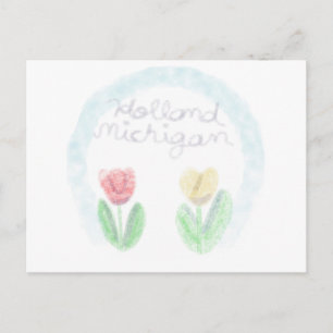 Cartão Postal De Festividades Lindos Tulipas de Holland Michigan em Aquarela