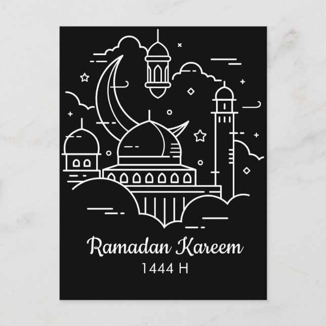 Cartão Postal De Festividades Line Art Ramadan Kareem - Cartão-postal EID Mubara (Frente)