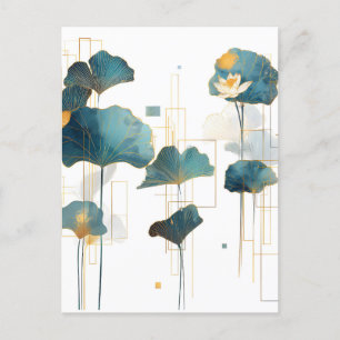 Cartão Postal De Festividades Linha Minimalista Ginkgo Lotus Zen