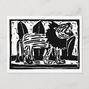 Cartão Postal De Festividades Lion Lino Cortado Negro e Branco