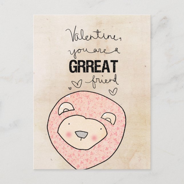Cartão Postal De Festividades Lion Valentine | You Are A Grrreat Friend. (Frente)