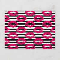 Lipstick Kiss B&W Striped Pattern