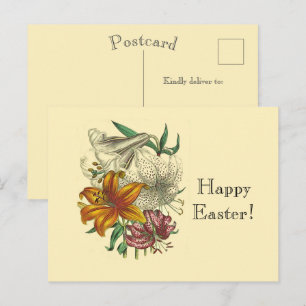 Cartão Postal De Festividades Lírios Botânicos Antigos Floral Feliz Páscoa