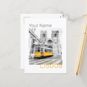 Cartão Postal De Festividades Lisboa Portugal Vintage Holiday Tram Souvenir
